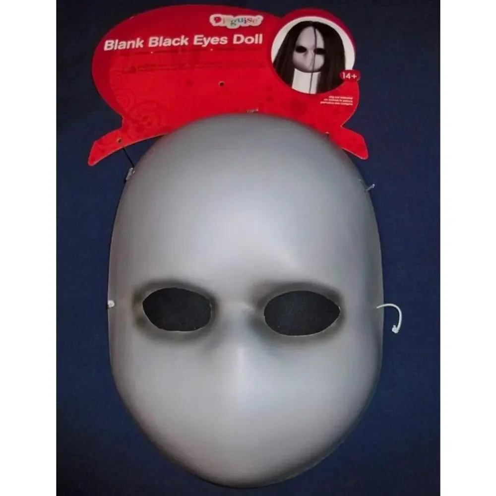 BLANK WHIT E MASK BLACK EYES DOLL SCARY CREEPY PURGE HALLOWEEN FACE MASK DG23927 - Picture 2 of 2
